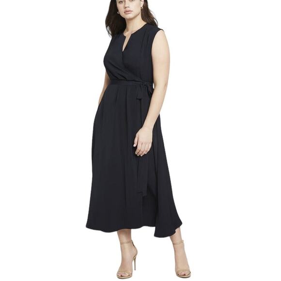 NWT Jason Wu x Eloquii Black Notch Collar V Neck Maxi Wrap Dress Plus Size 16 - Picture 1 of 10